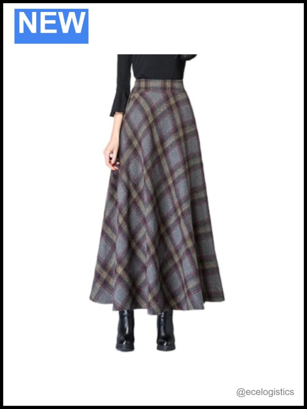 Women's High Waisted Plaid A-Line Midi Skirt with Pockets Flowy Vintage